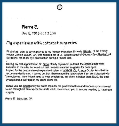 Atlanta Eye Doctor Patient Testimonials